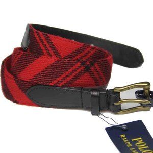 NEW Polo by Ralph Lauren Red Plaid Wool Blend Belt Men's Size 32 (FITS 30)